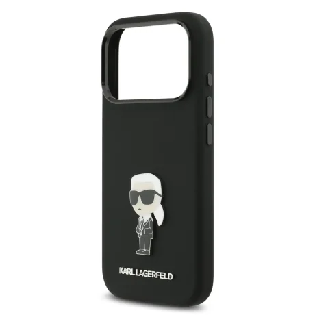Carcasă spate Karl Lagerfeld Ikonik din silicon lichid metalic pentru iPhone 17 Pro, neagră