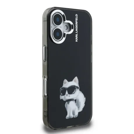 Carcasă spate Karl Lagerfeld IML Aquarelle Choupette pentru iPhone 16, neagră