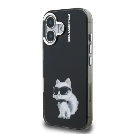 Carcasă spate Karl Lagerfeld IML Aquarelle Choupette pentru iPhone 16, neagră