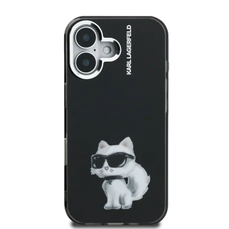 Carcasă spate Karl Lagerfeld IML Aquarelle Choupette pentru iPhone 16, neagră