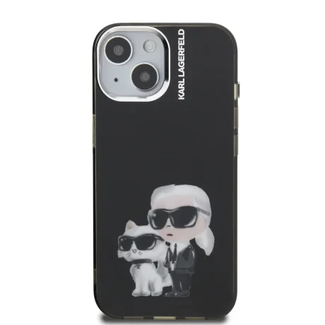 Carcasă spate Karl Lagerfeld IML Aquarelle Karl and Choupette pentru iPhone 15, neagră