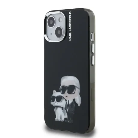 Carcasă spate Karl Lagerfeld IML Aquarelle Karl and Choupette pentru iPhone 15, neagră