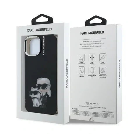 Carcasă spate Karl Lagerfeld IML Aquarelle Karl and Choupette pentru iPhone 15, neagră