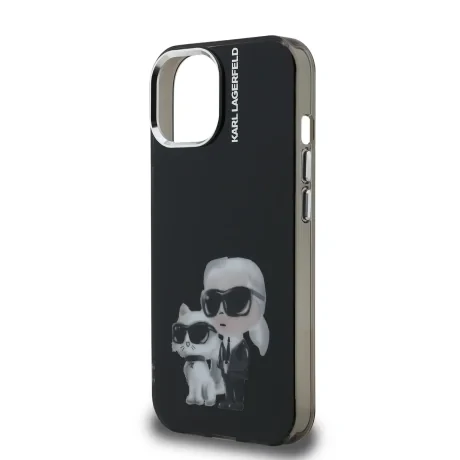Carcasă spate Karl Lagerfeld IML Aquarelle Karl and Choupette pentru iPhone 15, neagră