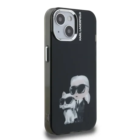 Carcasă spate Karl Lagerfeld IML Aquarelle Karl and Choupette pentru iPhone 15, neagră