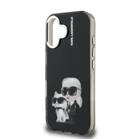 Carcasă spate Karl Lagerfeld IML Aquarelle Karl and Choupette pentru iPhone 16, neagră