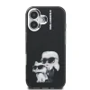 Carcasă spate Karl Lagerfeld IML Aquarelle Karl and Choupette pentru iPhone 16, neagră