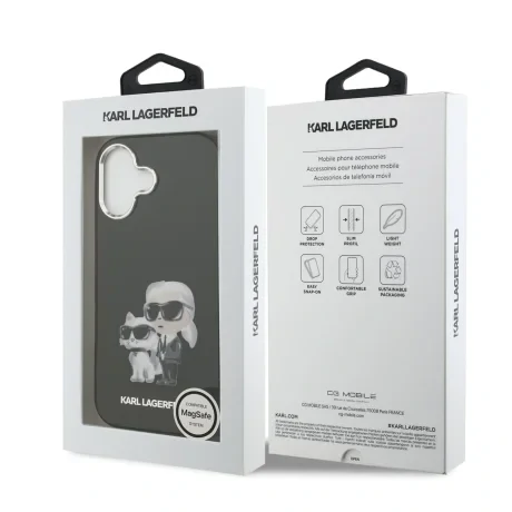 Carcasă spate Karl Lagerfeld IML Aquarelle Karl and Choupette pentru iPhone 17, neagră