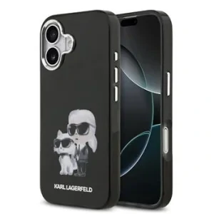 Carcasă spate Karl Lagerfeld IML Aquarelle Karl and Choupette pentru iPhone 17, neagră