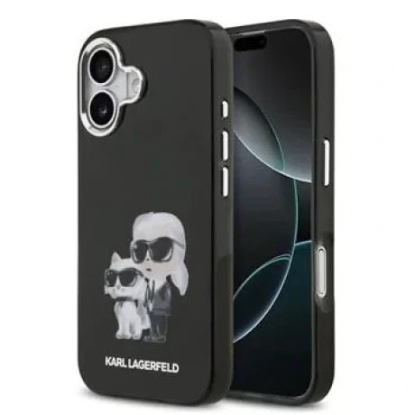 Carcasă spate Karl Lagerfeld IML Aquarelle Karl and Choupette pentru iPhone 17, neagră