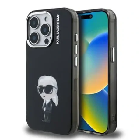 Carcasă spate Karl Lagerfeld IML Aquarelle Karl pentru iPhone 15 Pro Max, neagră
