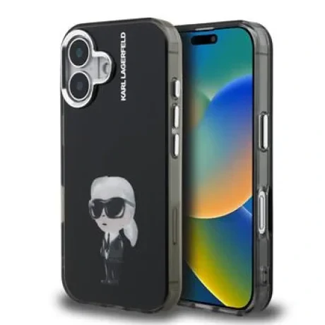 Carcasă spate Karl Lagerfeld IML Aquarelle Karl pentru iPhone 16, neagră