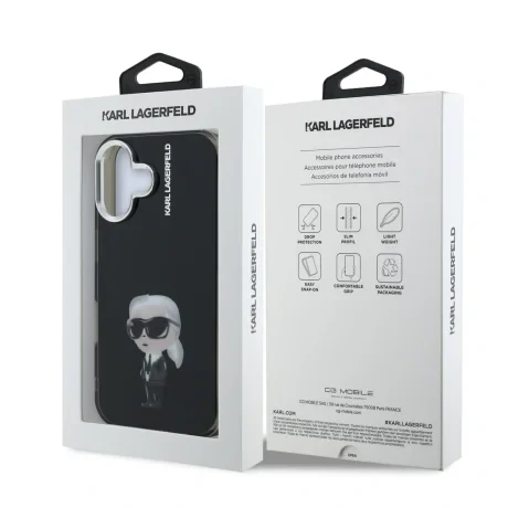 Carcasă spate Karl Lagerfeld IML Aquarelle Karl pentru iPhone 16, neagră