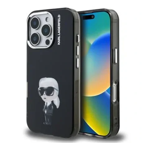 Carcasă spate Karl Lagerfeld IML Aquarelle Karl pentru iPhone 16 Pro Max, neagră