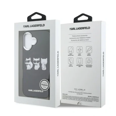 Carcasă spate Karl Lagerfeld IML Choupette Trio Watercolor MagSafe pentru iPhone 17, neagră