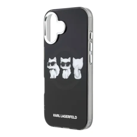 Carcasă spate Karl Lagerfeld IML Choupette Trio Watercolor MagSafe pentru iPhone 17, neagră