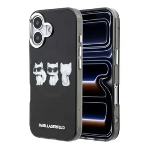 Carcasă spate Karl Lagerfeld IML Choupette Trio Watercolor MagSafe pentru iPhone 17, neagră