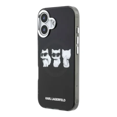 Carcasă spate Karl Lagerfeld IML Choupette Trio Watercolor MagSafe pentru iPhone 17, neagră