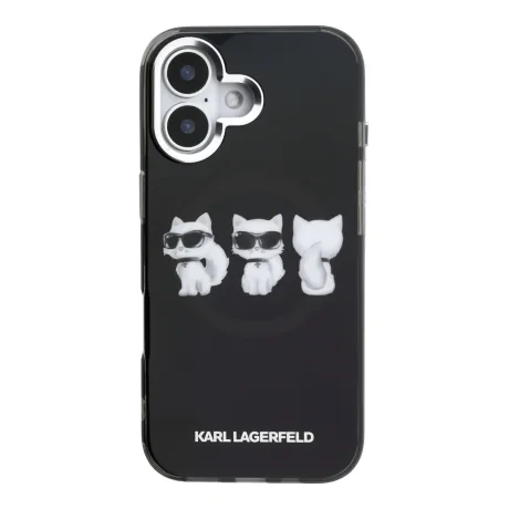 Carcasă spate Karl Lagerfeld IML Choupette Trio Watercolor MagSafe pentru iPhone 17, neagră