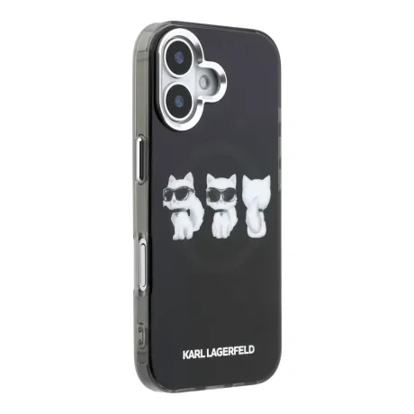 Carcasă spate Karl Lagerfeld IML Choupette Trio Watercolor MagSafe pentru iPhone 17, neagră
