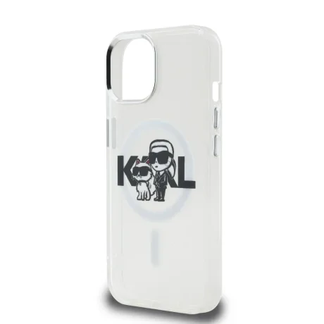 Carcasă spate Karl Lagerfeld IML Glitter Karl and Choupette Sketch MagSafe pentru iPhone 15, transparentă