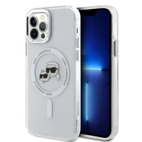 Carcasă spate Karl Lagerfeld IML K&amp;amp;CH Heads cu ramă metalică MagSafe pentru iPhone 12/12 Pro, transparentă