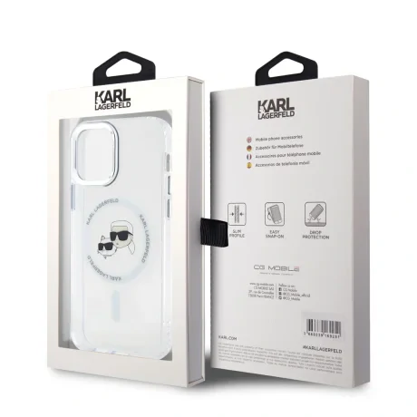 Carcasă spate Karl Lagerfeld IML K&amp;amp;CH Heads cu ramă metalică MagSafe pentru iPhone 12/12 Pro, transparentă