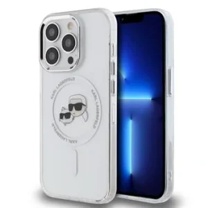 Carcasă spate Karl Lagerfeld IML K&amp;amp;CH Heads cu ramă metalică MagSafe pentru iPhone 15 Pro, transparentă