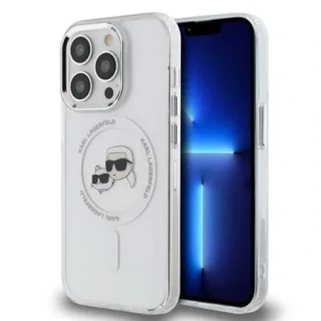 Carcasă spate Karl Lagerfeld IML K&amp;amp;CH Heads cu ramă metalică MagSafe pentru iPhone 15 Pro, transparentă