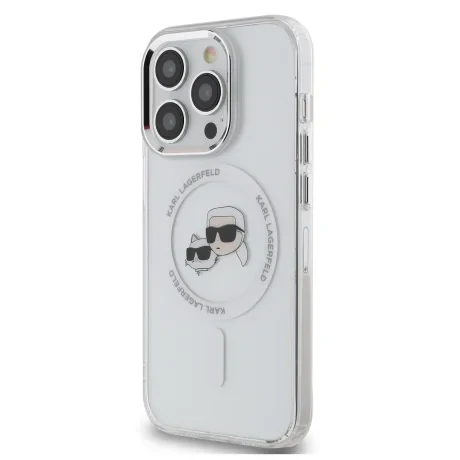 Carcasă spate Karl Lagerfeld IML K&amp;amp;CH Heads cu ramă metalică MagSafe pentru iPhone 15 Pro, transparentă