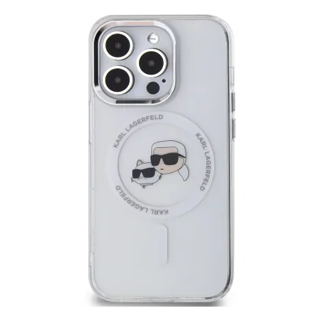 Carcasă spate Karl Lagerfeld IML K&amp;amp;CH Heads cu ramă metalică MagSafe pentru iPhone 15 Pro, transparentă