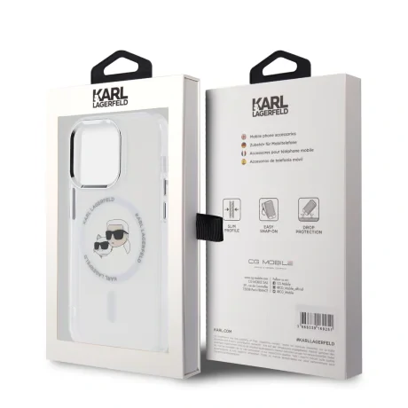 Carcasă spate Karl Lagerfeld IML K&amp;amp;CH Heads cu ramă metalică MagSafe pentru iPhone 15 Pro, transparentă
