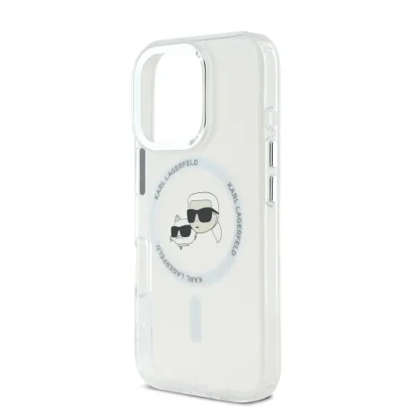 Carcasă spate Karl Lagerfeld IML K&amp;amp;CH Heads cu ramă metalică MagSafe pentru iPhone 16 Pro Max, transparentă
