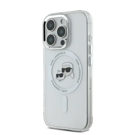 Carcasă spate Karl Lagerfeld IML K&amp;amp;CH Heads cu ramă metalică MagSafe pentru iPhone 16 Pro Max, transparentă