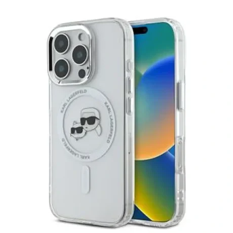 Carcasă spate Karl Lagerfeld IML K&amp;amp;CH Heads cu ramă metalică MagSafe pentru iPhone 16 Pro Max, transparentă