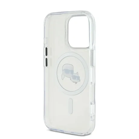 Carcasă spate Karl Lagerfeld IML K&amp;amp;CH Heads cu ramă metalică MagSafe pentru iPhone 16 Pro Max, transparentă