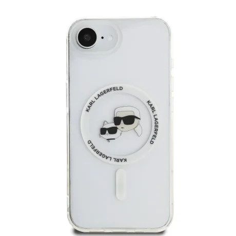 Carcasă spate Karl Lagerfeld IML K&amp;amp;CH Heads cu ramă metalică MagSafe pentru iPhone 16e/17e, transparentă
