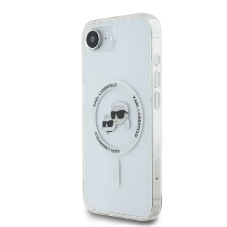 Carcasă spate Karl Lagerfeld IML K&amp;amp;CH Heads cu ramă metalică MagSafe pentru iPhone 16e/17e, transparentă