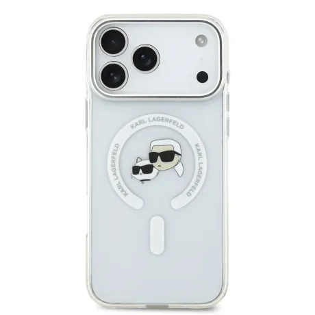 Carcasă spate Karl Lagerfeld IML K&amp;amp;CH Heads cu ramă metalică MagSafe pentru iPhone 17 Pro Max, transparentă