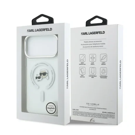 Carcasă spate Karl Lagerfeld IML K&amp;amp;CH Heads cu ramă metalică MagSafe pentru iPhone 17 Pro Max, transparentă
