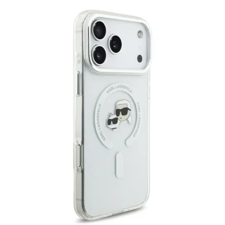 Carcasă spate Karl Lagerfeld IML K&amp;amp;CH Heads cu ramă metalică MagSafe pentru iPhone 17 Pro Max, transparentă