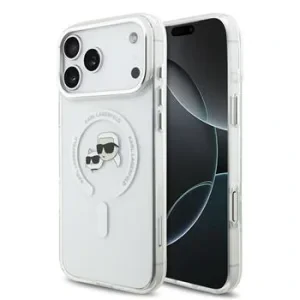 Carcasă spate Karl Lagerfeld IML K&amp;amp;CH Heads cu ramă metalică MagSafe pentru iPhone 17 Pro Max, transparentă