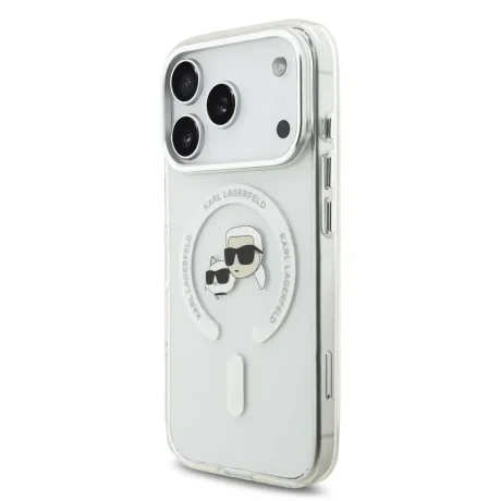 Carcasă spate Karl Lagerfeld IML K&amp;amp;CH Heads cu ramă metalică MagSafe pentru iPhone 17 Pro, transparentă