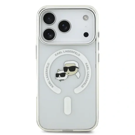 Carcasă spate Karl Lagerfeld IML K&amp;amp;CH Heads cu ramă metalică MagSafe pentru iPhone 17 Pro, transparentă