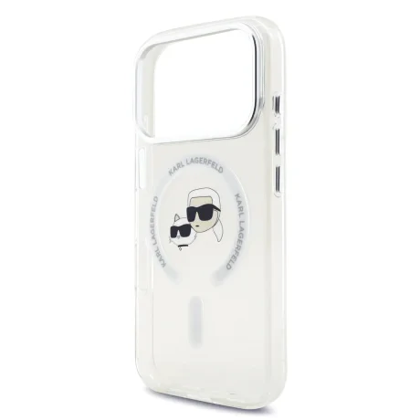Carcasă spate Karl Lagerfeld IML K&amp;amp;CH Heads cu ramă metalică MagSafe pentru iPhone 17 Pro, transparentă