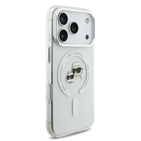 Carcasă spate Karl Lagerfeld IML K&amp;amp;CH Heads cu ramă metalică MagSafe pentru iPhone 17 Pro, transparentă