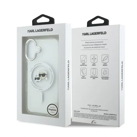 Carcasă spate Karl Lagerfeld IML K&amp;amp;CH Heads cu ramă metalică MagSafe pentru iPhone 17, transparentă