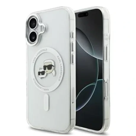 Carcasă spate Karl Lagerfeld IML K&amp;amp;CH Heads cu ramă metalică MagSafe pentru iPhone 17, transparentă