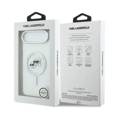 Carcasă spate Karl Lagerfeld IML K&amp;amp;CH Heads cu ramă metalică MagSafe pentru iPhone Air, transparentă