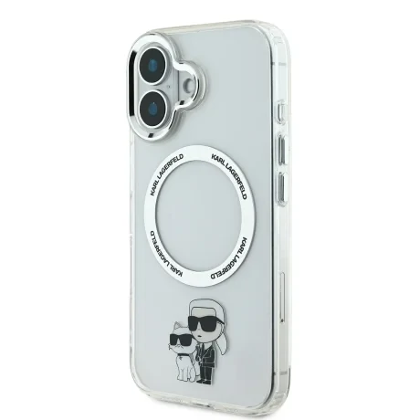 Carcasă spate Karl Lagerfeld IML Karl and Choupette MagSafe pentru iPhone 16, transparentă